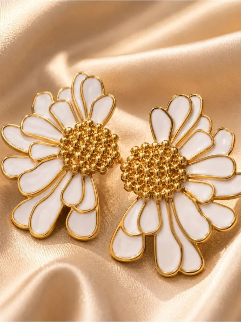 White and Gold Daisy Statement Earrings